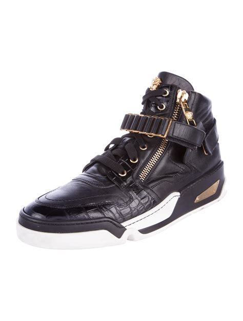 high top versace shoes black|Versace zipped high top sneakers.